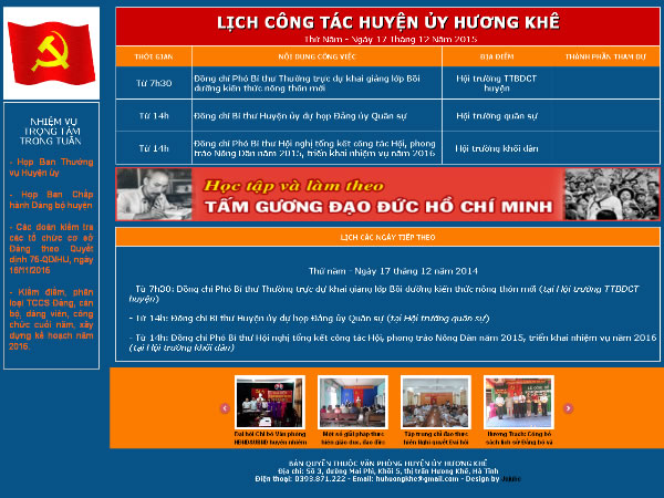 Lịch công tác Huyện ủy huyện Hương Khê