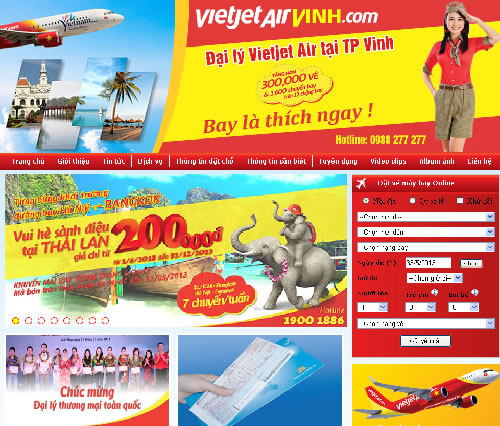 Đại lý vé máy bay Vietjet Air tại TP Vinh